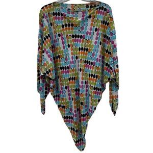 Sharon Anthony Popover Top Womens Medium Multicolor Printed Oversized Semi-Sheer